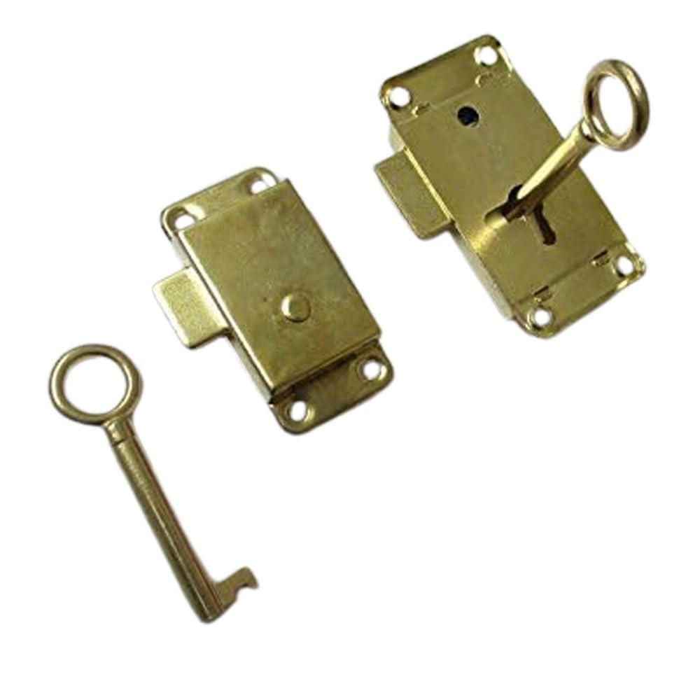 Vintage Retro Old Style Brass Wardrobe Lock 63mm (2.1/2 inch) Cabinet Cupboard Drawer Surface Lock and Key - 2 Pack