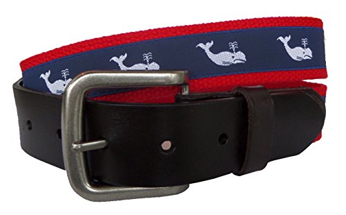 No27 Mens Nautical White Whale Ribbon on Navy Leather Belt, Leather Tab and Buckle, Nautical Whale Leather Belt