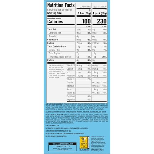 CLIF BAR MINIS ENERGY BARS & BELVITA CRUNCHY BREAKFAST BISCUITS, SNACK VARIETY PACK, 15 SNACK PACKS