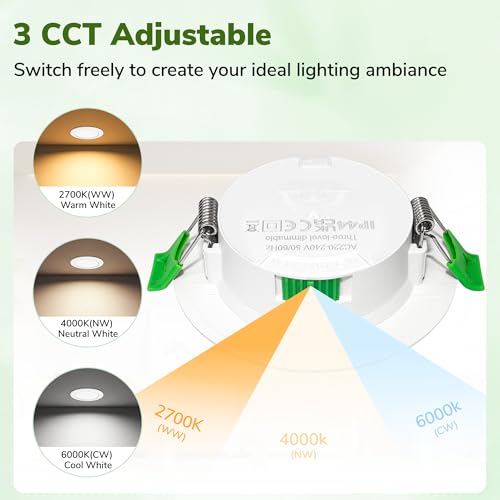 Laiebri Pack de 6 Focos LED Empotrables Extra Planos 25mm, 6W 600LM Regulable 3 Intensidades sin Regulador, 2700K 4000K 6000K, IP44 Ojos de Buey LED Techo, Corte Ø58-68mm 230V, Blanco