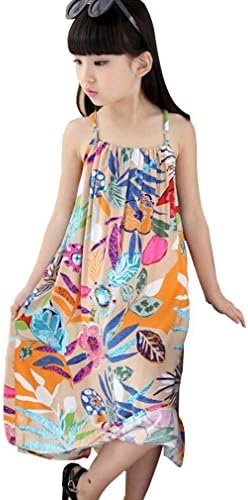 Baby Kid Girl Cotton Bohemia Braces Dress Summer Beach Sundress (7-8T, Apricot)
