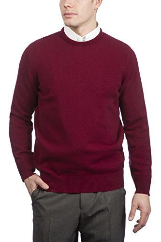 Great and British Knitwear Men's 100% Lambswool Plain Crew Neck Sweater. Made In Scotland-Old Bordeaux-Medium