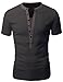 Doublju Mens Henley T-shirts with Short Sleeve CHARCOAL (US-L)