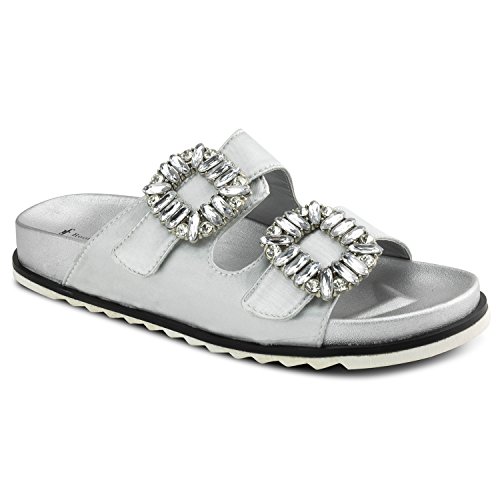 RF ROOM OF FASHION Hook and Loop Fasteners Double Band Sip On Slides Sandals Silver Size.9 - Thumbnail 5