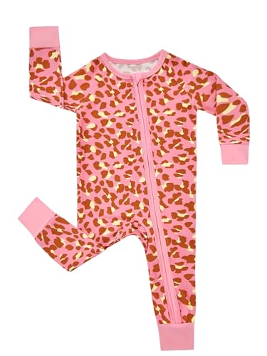 MOSSRIVER Bamboo Viscose Baby Boys Girls Long Sleeve Romper, Cute Prints Zipper Footless Jumpsuit, Baby Toddler One-Piece Outfits (Pink Leopard, 18-24 Months) at Amazon