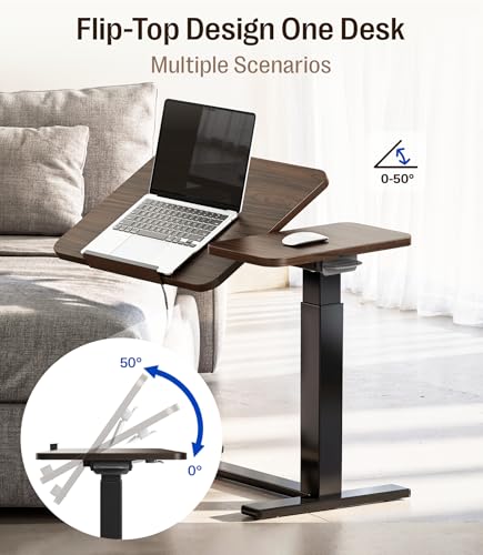 MAIDeSITe C-Shaped Side Table with Wheels, Height Adjustable Table with Double Tilting Tray and Stopper, Ideal for Care, Reading and Teleworking (Walnut)