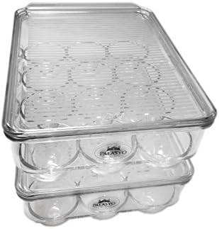 Palasyo Refrigerator Egg Storage Organizer, Covered Egg Holder, 12 Eggs (Pack of 2)