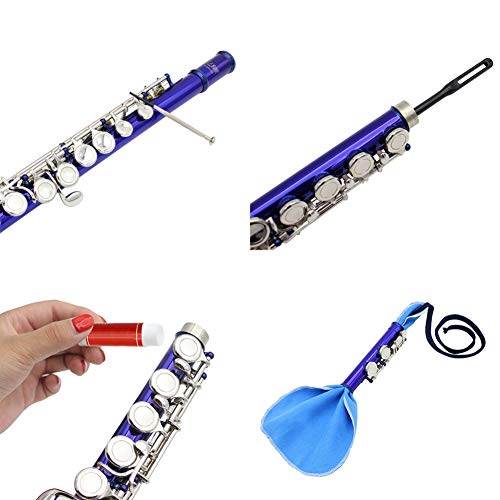 Balight Flute Piccolo Care Kit Set Cleaning Cloth Stick Cork Grease Screwdriver Gloves Woodwind Instrument Clean Care Blue - Thumbnail 5