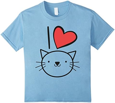 Kids I love / heart Cats Red Heart Black Outine Cartoon T-shirt 8 Baby Blue