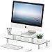FITUEYES Clear Tempered Glass Computer Monitor Riser with Height Adjustable Multi Media Desktop Stand Clamp for Flat Screen LCD LED TV, Laptop/Notebook/Xbox,DT206002GC