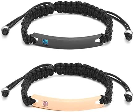 Personalized Master Free Engraving Custom His and Hers Handmade Rope Braided Nameplate ID Matching Couples Bracelets for Couples Lovers Anniversary