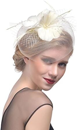 Quistal Charming Netting Mesh Headband Feather Big Flowers Hair Band Party Girls Women Wedding Bridal Fascinator Cocktail Hat