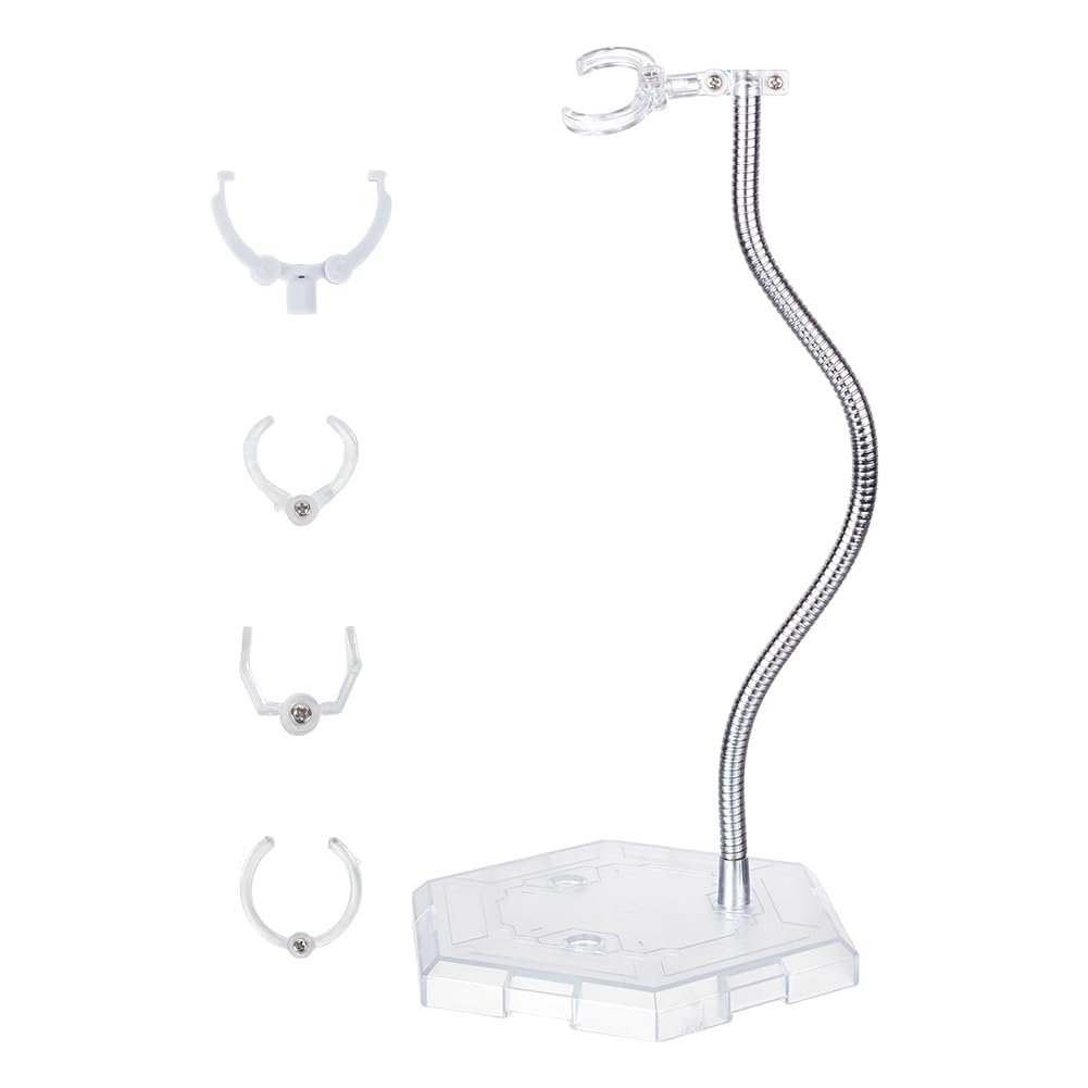 FINGERINSPIRE Action Figure Stands Clear Plastic Minifigures Display Stands with Adjustable Snake Bone Bracket Doll Model Support Stand with Hexagon Base Assembly Display Holder for Doll Action Figure