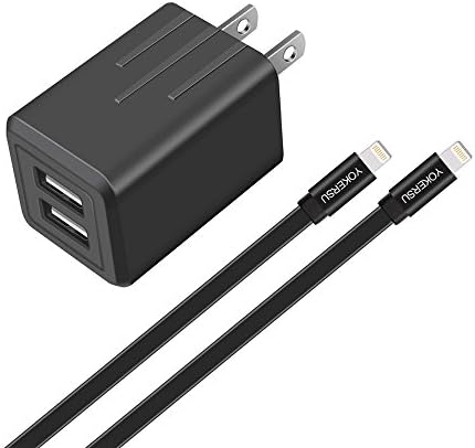 Wall Charger，YOKERSU 2.4A Dual USB Travel Charger Smart Charger Adapter with Foldable Plug for iPhone 7/7 plus 6/6 plus 5S 5 4S Samsung S5 S4 S3, Note 5, HTC, Nokia (Black)