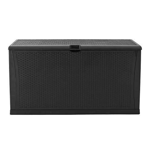 120 Gallon Resin Wicker Patio Storage Box, Waterproof Outdoor Storage Container Deck Box and Gar,Black