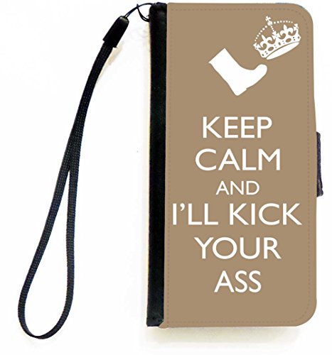 Rikki Knight Keep Calm or I'll Kick Your Ass Brown Color Flip Wallet iPhoneCase…
