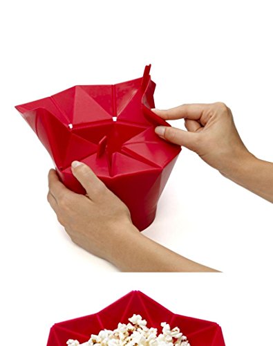 Gotd Silicone Popcorn Bucket Maker Container Healthy Cooking Tools, Support Microwave (Red)