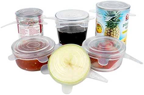 Silicone Stretch Lids (6 Pack- Small Lids) by Modfamily, Reusable, Durable, Expandable. Keeps Canned Food and Drinks Fresh, Dishwasher and Freezer Safe (2.8 In. Diameter -Seals up to 4 Inch Container)