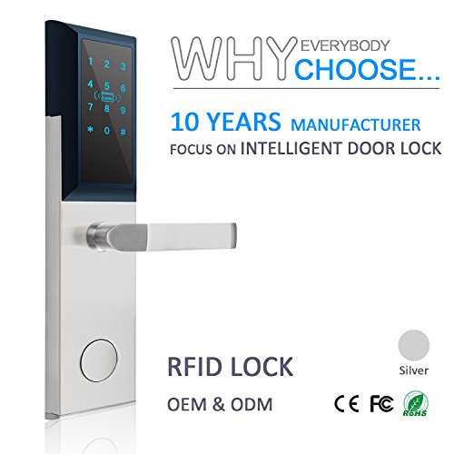 Keyless Entry Door Lock By Kutir - Smart RFID, Digital Keypad, Magnetic Card System With Mechanical Key - Electronic Backlit Touchscreen Smart Handle for Office/Home / Garage/Bedroom