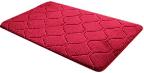 Komanic Latex Free Plush Microfiber Non Slip Memory Foam Bathroom Mat, Grid, Red