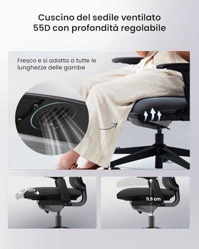 ProtoArc Flexer Ergonomic Chair High Back in Breathable Nylon Mesh, Breathable Swivel Chair, Inclination Adaptive to Weight, Sliding Breathable Saddle (Flexer Pro – Black)