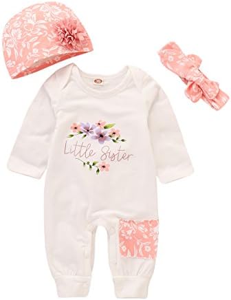Rvbelbay Infant Baby Girl Romper Jumpsuit Little Sister Long Sleeve Bodysuit Outfits