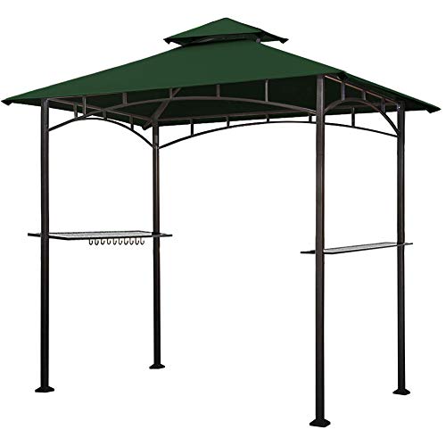 Keymaya 8'x5' Grill Gazebo Shelter for Patio and Outdoor Living BBQ Shelter Tent, Double Tier Soft Top Canopy and Steel Frame with Bar Counters, Bonus LED Light (Forest Green)