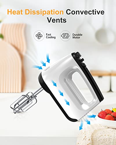 Vecuni Hand Mixer, 250W 6-Speed Mixer Electric Handheld, Egg Beaters Baking Beaters with Turbo Boost & Eject Button, Portable Kitchen Mixer with Dough Hooks for Easy Whipping, Cream, Cake, Cookies