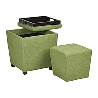 OSP Designs Metro Fabric 2-Piece Storage Ottoman Nesting Cube Set with Dark Espresso Finished Feet, Milford Grass