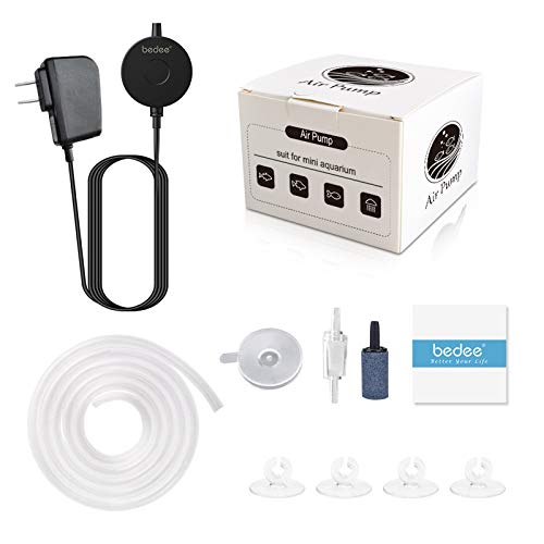 bedee Aquarium Air Pump, Quiet Fish Tank Air Pump, Small Oxygen Pump for Fish Tank 1-15 Gallon with Air Stone Check Valve Silicone Tube, 1W