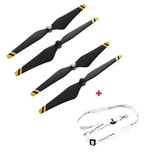 2 Pairs Genuine DJI 9450 Props Carbon Fiber Reinforced Self-Tightening Propellers for Phantom 3 - Black and Yellow Stripes + 1 Pcs Phantom 3 Remote Control Strap