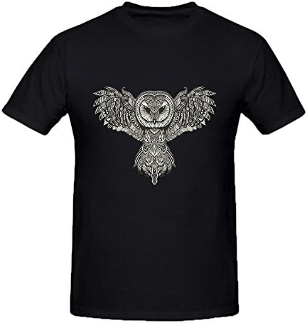 Lysac Barn Owl Men Tee Shirts Crew Neck Black