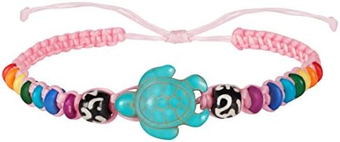 Save The Turtle Bracelet For Boys, Girls, Men, Women - Braided Hemp Hippie Beach Wrist Wrap - Native Hill Tribe Cuff, Adjustable (Bracelet Pink Rainbow Turtle Turquoise)