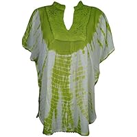 Mogul Interior Womens Tunic Top Green Tie Dye Bohemian Caftan Blouse One Size