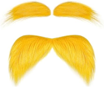 Bigote Y Cejas Falsas Amarillas Para Niños – Accesorio De Disfraz De Halloween, Fiesta Y Cosplay, Barba Postiza Divertida Y Colorida