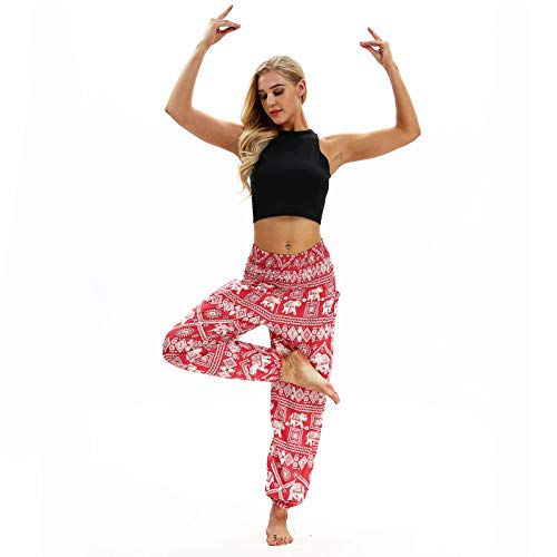 Botrong Men Women Casual Bohemian Loose Yoga Travel Lounge Beach Pants (Red,)