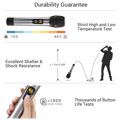 TONOR Wireless Microphone,Metal Dual Professional UHF Cordless Dynamic Mic Handheld Microphone System for Home Karaoke, Meeting, Party, Church, DJ, Wedding, Home KTV Set, 200ft(TW820)