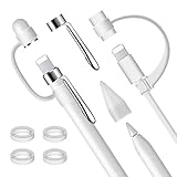 Qoosea Compatible with Apple Pencil Replacement Cap Holder/Nib Cover/Charging Cable Adapter Tether/Pencil Pen Clip/Silicone Rings Compatible with Apple Pencil Accessories Kit (9 in a Pack)