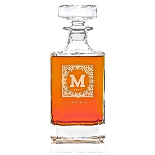 Swanky Badger Personalized Whiskey Decanter, Custom Whisky Decanter, 28 oz, 850ml, 8.5” x 3.5” x 3.5” (Heirloom)