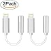 [2 Pack]Headphone Adapter to 3.5mm earbuds Jack Adapter Earphone for iPhone 7 and 7 Plus Lightning Connection Converter (Silver)