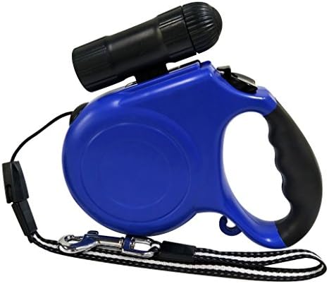 YICHANG Retractable Dog Leash with 9 LED Detachable Flashlight With Comfortable Grip &amp; One Button Brake &amp; Lock, 16-Feet for Small to Medium Dogs (Blue)