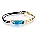 Mondaynoon Deal of the Day Swarovski Element Crystal Jewelry Womens Half Leather Stainless Steel Bracelet, Elegant Lady Cuff Bangle with Rope (Colorful Blue)