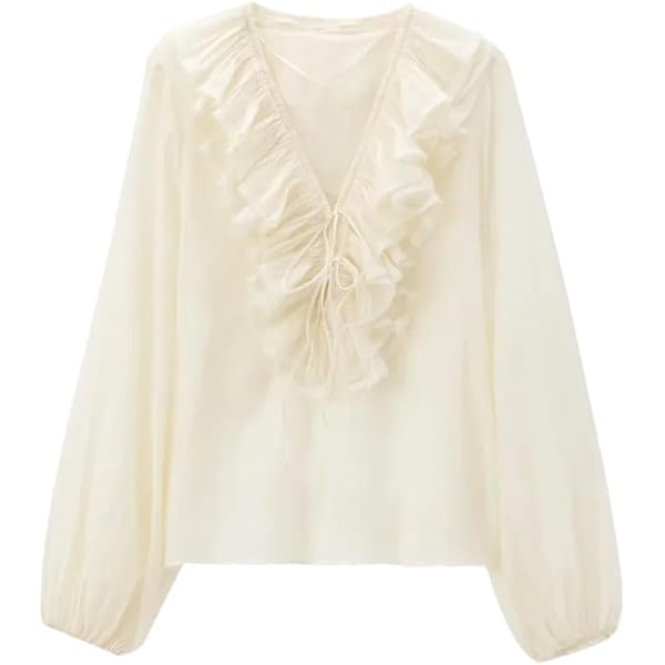 2024 Autumn Chiffon Blouse Women Tops Minimalist Beige Layered