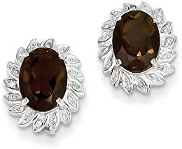 .925 Sterling Silver Genuine Diamond And Smokey Quartz Post Stud Earrings (0.03 CTTW, I-J Color, I2 Clarity)
