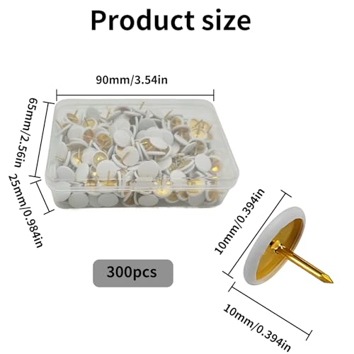 YSDINK 300 Pieces Multicoloured Push Pins – 10 x 10 mm Pins for Cork Board and Notices, Ideal for Office and Home (White)