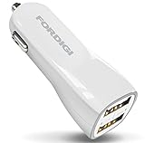 FORDIGI Dual-Port High-Speed 2.4A USB Car Charger/Auto Adapter for iPhones, Androids, and other USB Devices (White Car Charger)