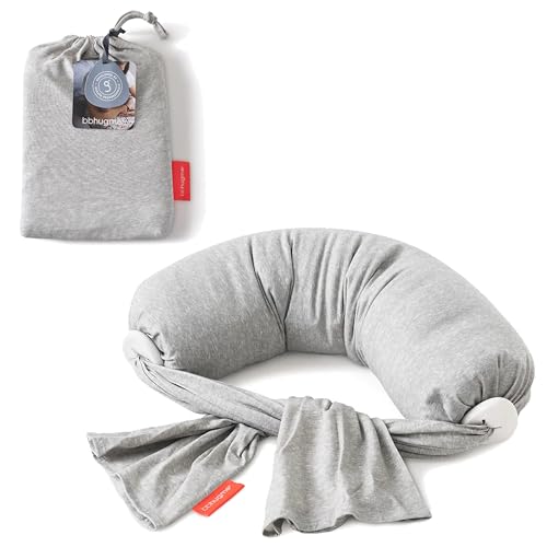 bbhugme Adjustable Nursing Pillow with Two Grey Melange Covers - Breastfeeding and Baby Support