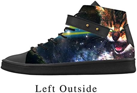 JIUDUIDODO Custom Men's Funny Cat &amp; Galaxy Space leather Lace Up High top Shoes US11