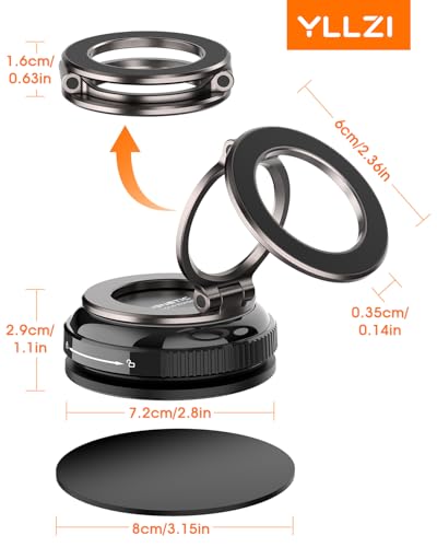 YLLZI Soporte Magnético Móvil Coche, Super Imanes, Ajustable 180° Vertical 360° Horizontal Porte Compatible con iPhone 17 16 15 14 13 12 Pro MAX Plus y Otros Dispositivos