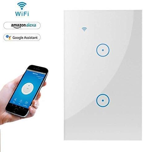 WiFi Smart Wall Touch Light Switch 2 Gang,Remote Control with Smart Phone,Compatible with Alexa and Google Assistant,Timer Function,Wireless Lighting Control(Wall Switch 2 Gang)